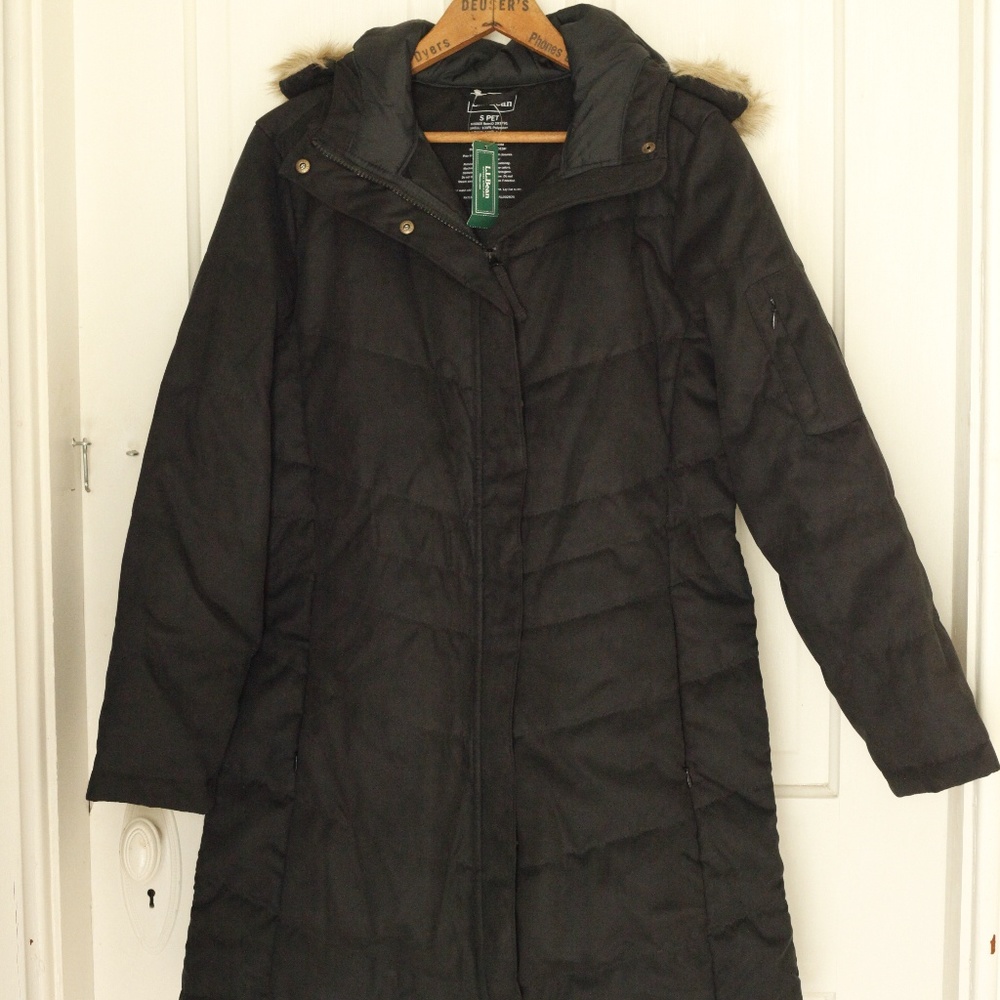 Black LL Bean Microsuede Quilted Coat (NWT)- SPet